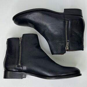 FRYE Carly Double Zip Black Leather Ankle Booties S 7B